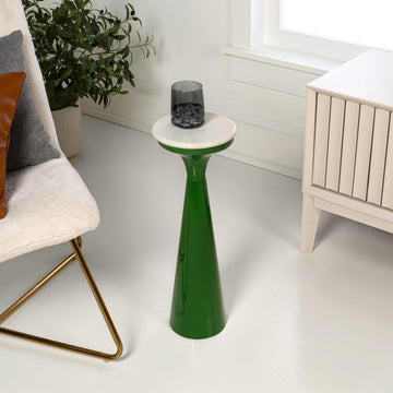 Oliver 22.25" Mid-Century Glam Retro Metal Drink Table with Marble Top